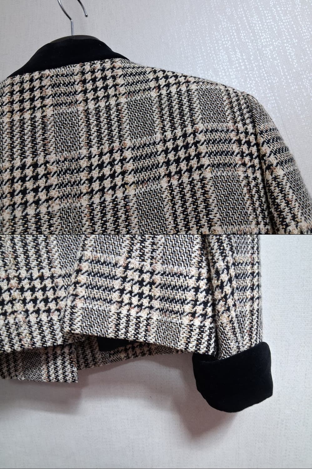 일본구제 LAPINE BLANCHE 벨벳배색버턴 금사체크 모직 상하투피스 상품이미지6