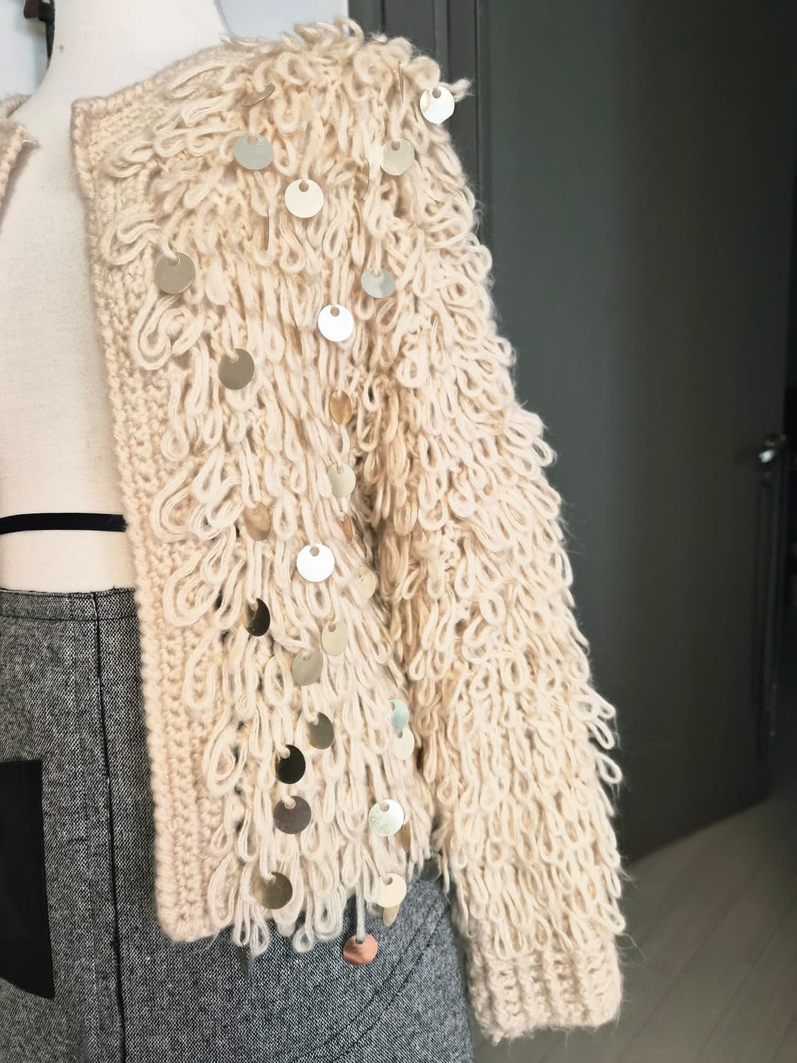 보헤미안 무드 루프 니트 시퀸 가디건 상품이미지3