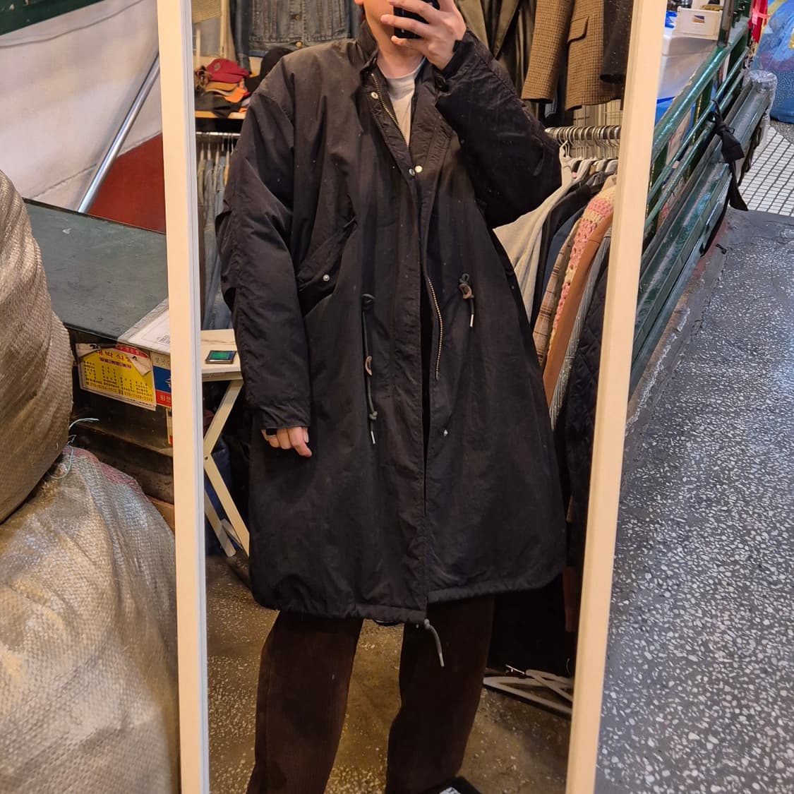 실사이즈-XL(착샷잇음) 블랙 롱 야상점퍼  상품이미지3