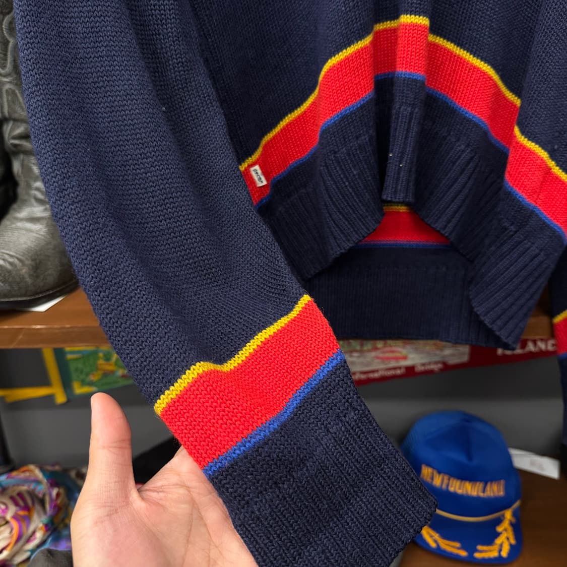 90s 리바이스 금장 로고 화이트 탭 프레피 크리켓 니트 클래식 N40 상품이미지5