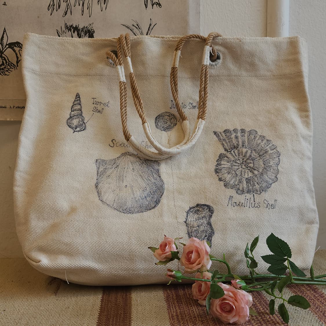 핸드 드로잉 빅토트 캔버스 빈티지 더플백 리메이크 화이트 쉘 상품이미지5