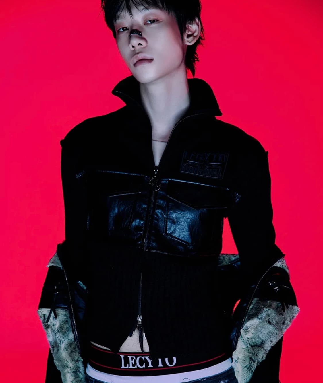 LECYTO Mix Neck Zip Up 레시토 넥 집업 블랙 상품이미지2