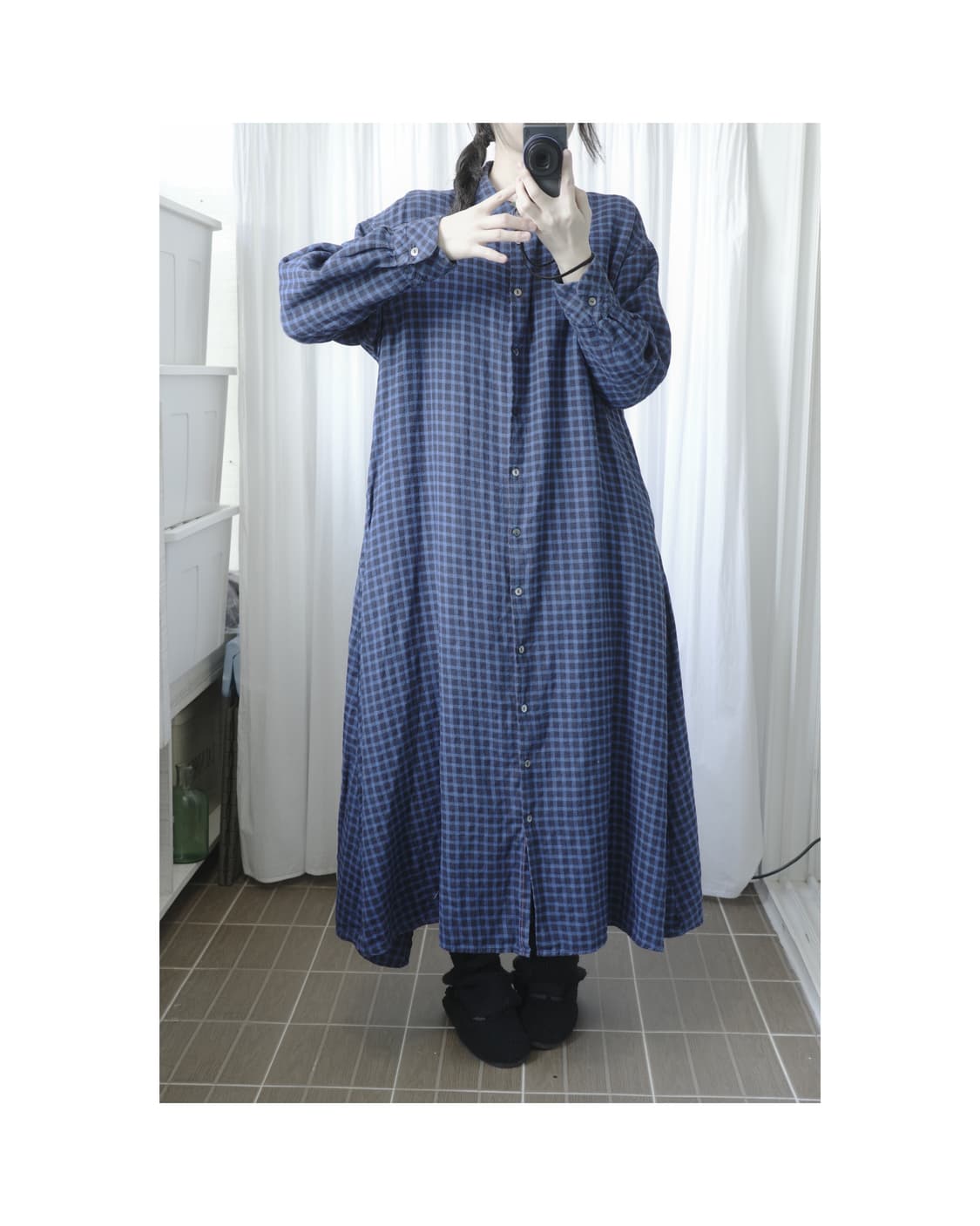Blue chcek long one-piece 상품이미지1