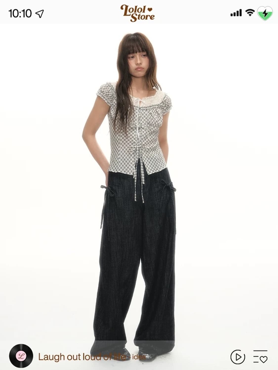 Lolol 체크 캡슬리브 오프숄더 탑 m 상품이미지3