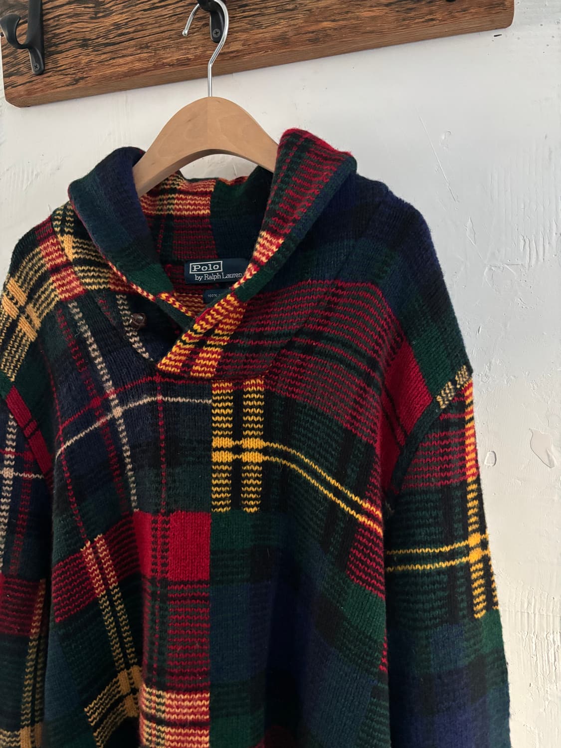 Polo 폴로 랄프로렌 타탄체크 울100 숄카라 후드 니트 상품이미지1