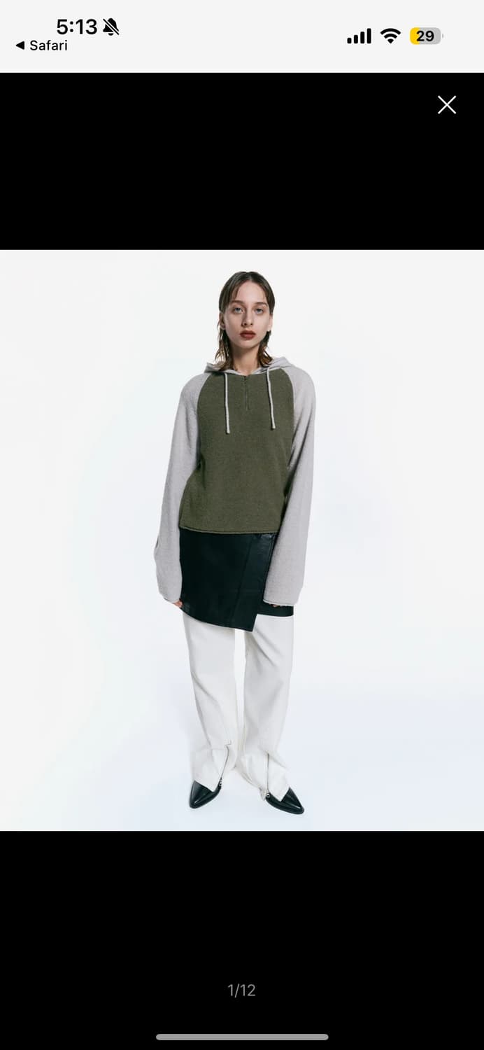 인사일런스우먼 부클 래글런 후드 니트 카키 s 상품이미지2