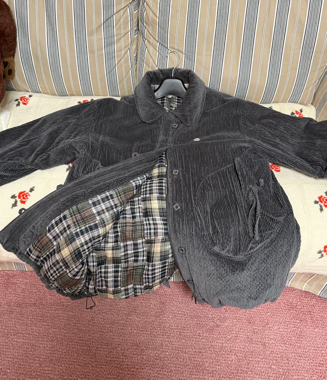 코이세이오 ROUND COLLAR COZY BOMBER BLUE GREY 상품이미지3