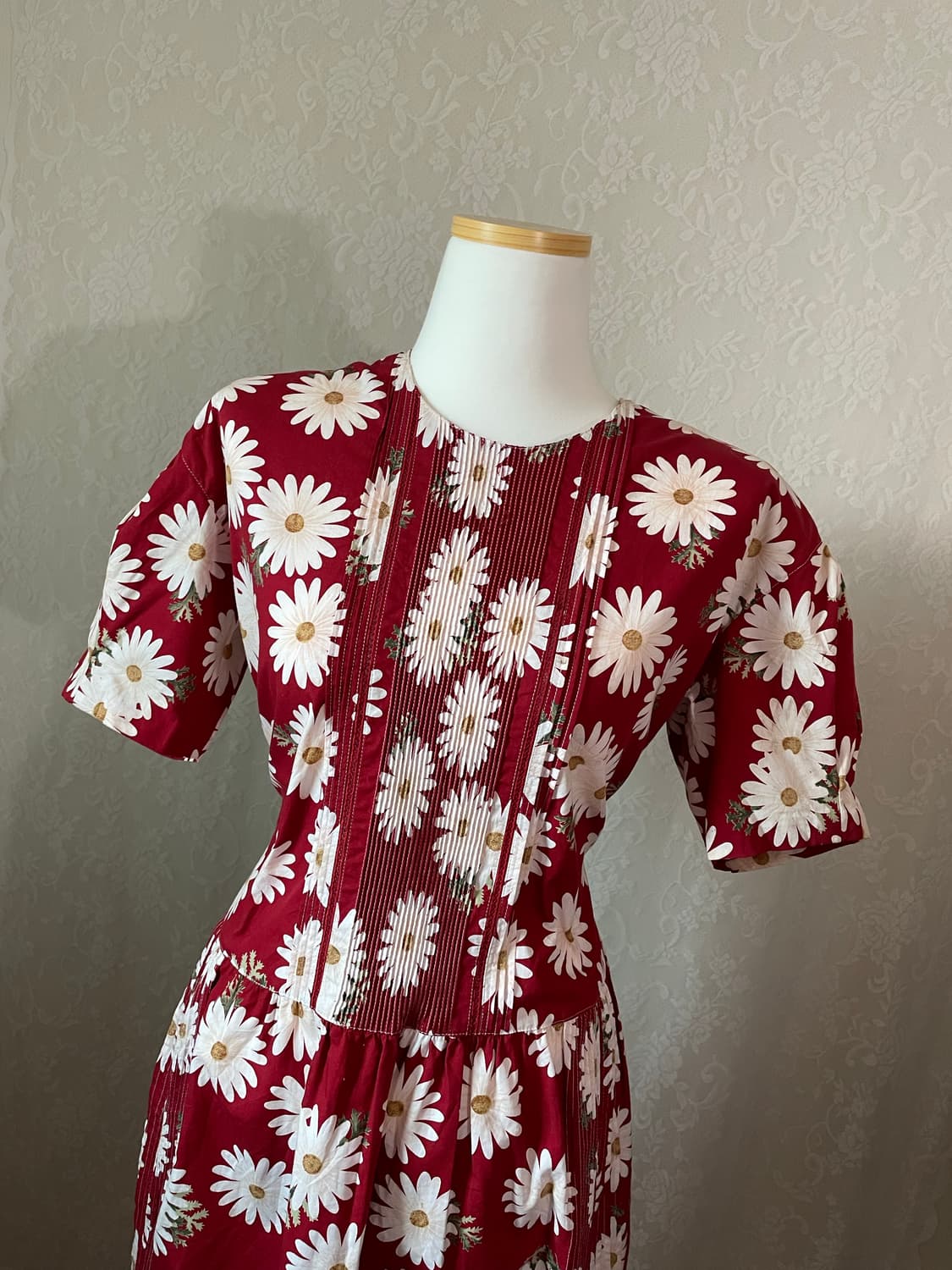 핑크하우스 데이지 플라워 핀턱 빈티지 롱 원피스 상품이미지2