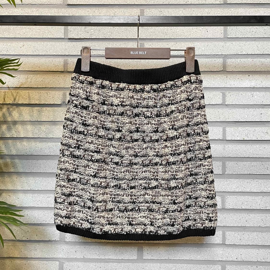 JPN VINTAGE 니트 미니 스커트 트위드 짜임 밴딩 디테일 아이보리 상품이미지2