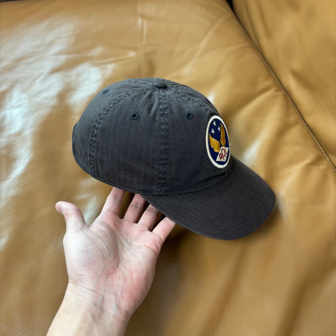 RRL 더블알엘 랄프로렌 폴로 윙로고 6패널 볼캡 모자 워시드 블랙 상품이미지3