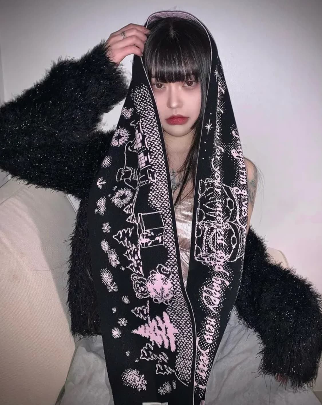 프래그팜 윈터 그래픽 머플러 목도리 핑크 / 히메갸루 라떼갸루 로걀 갸루 상품이미지2