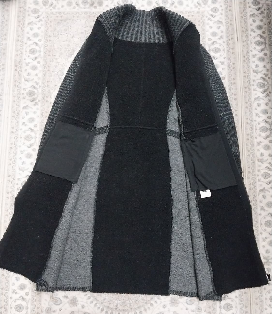 블랙 래더 니트 롱 코트 L 상품이미지3