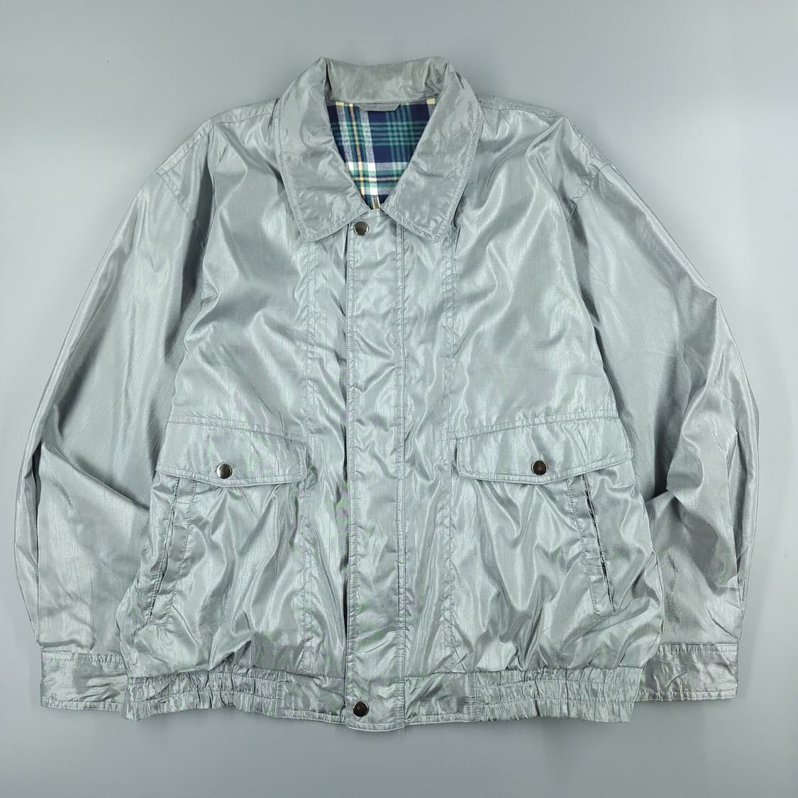 빈티지 JP 실버 유광 메탈릭 히든지퍼 카라넥 스윙톱 캐주얼자켓 L 상품이미지3
