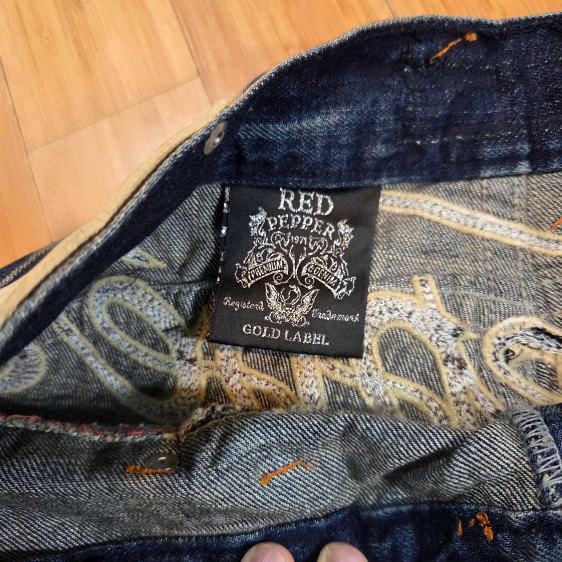 JPN Y2K 레드페퍼 백레터링 워싱 부츠컷 데님 팬츠 (30in) 상품이미지7