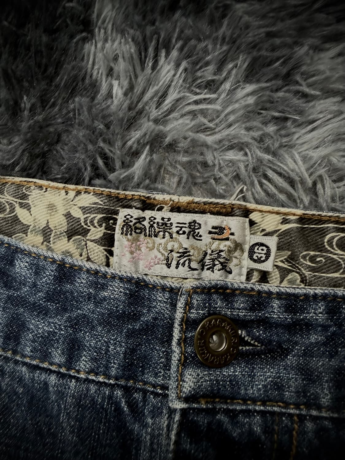 Karakuri Tamashii 용 프린팅 와이드 데님팬츠 상품이미지9