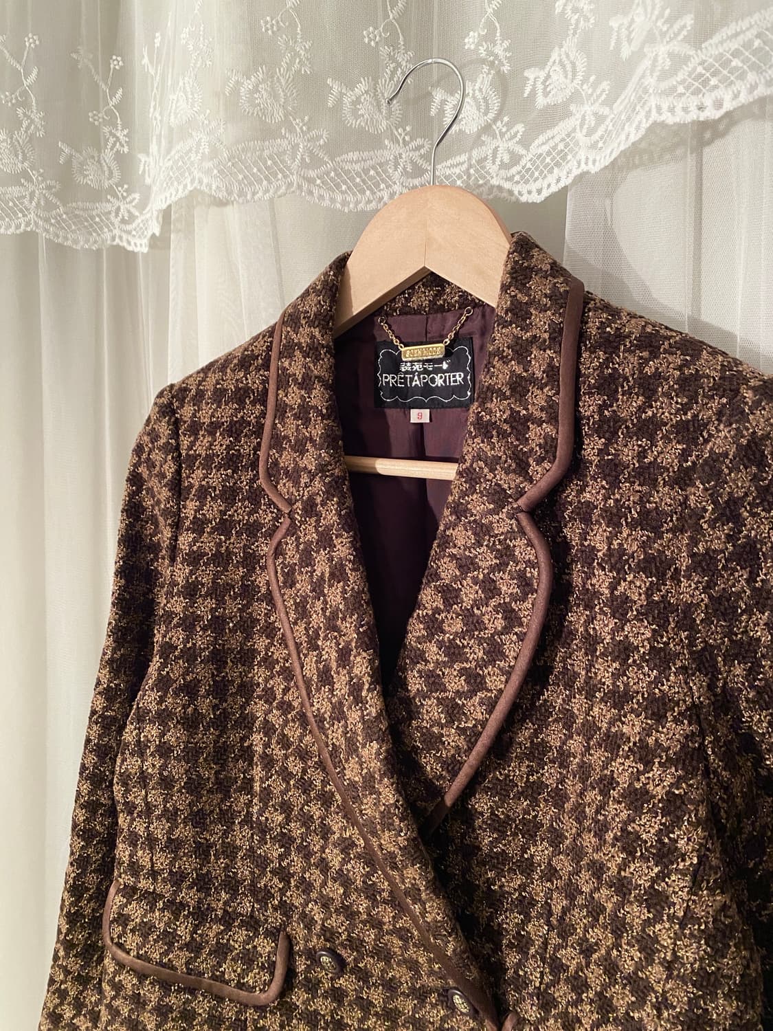 Retro Houndstooth Chocolate Check Jacket 상품이미지2