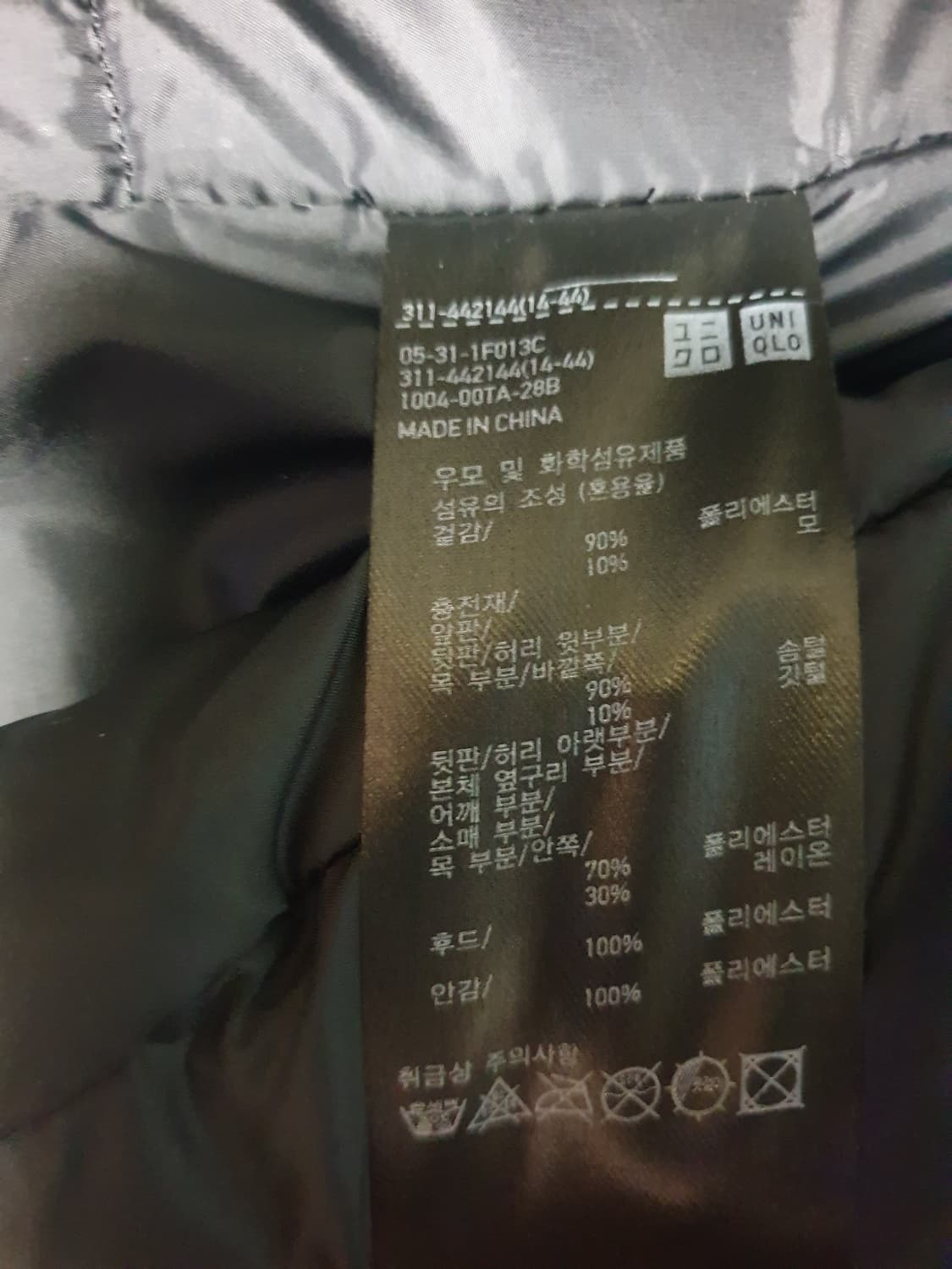 유니클로 하이브리드 다운파카 블랙 (M) 상품이미지6