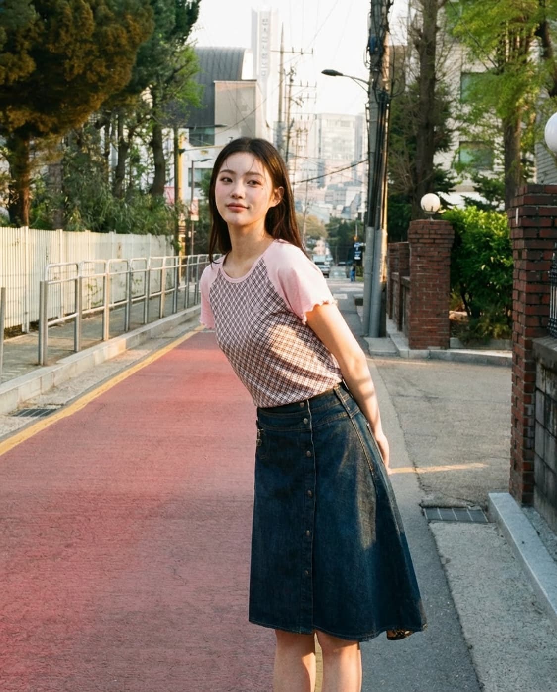 버버리 사선 디테일 워싱 데님 핀턱 스커트 상품이미지4