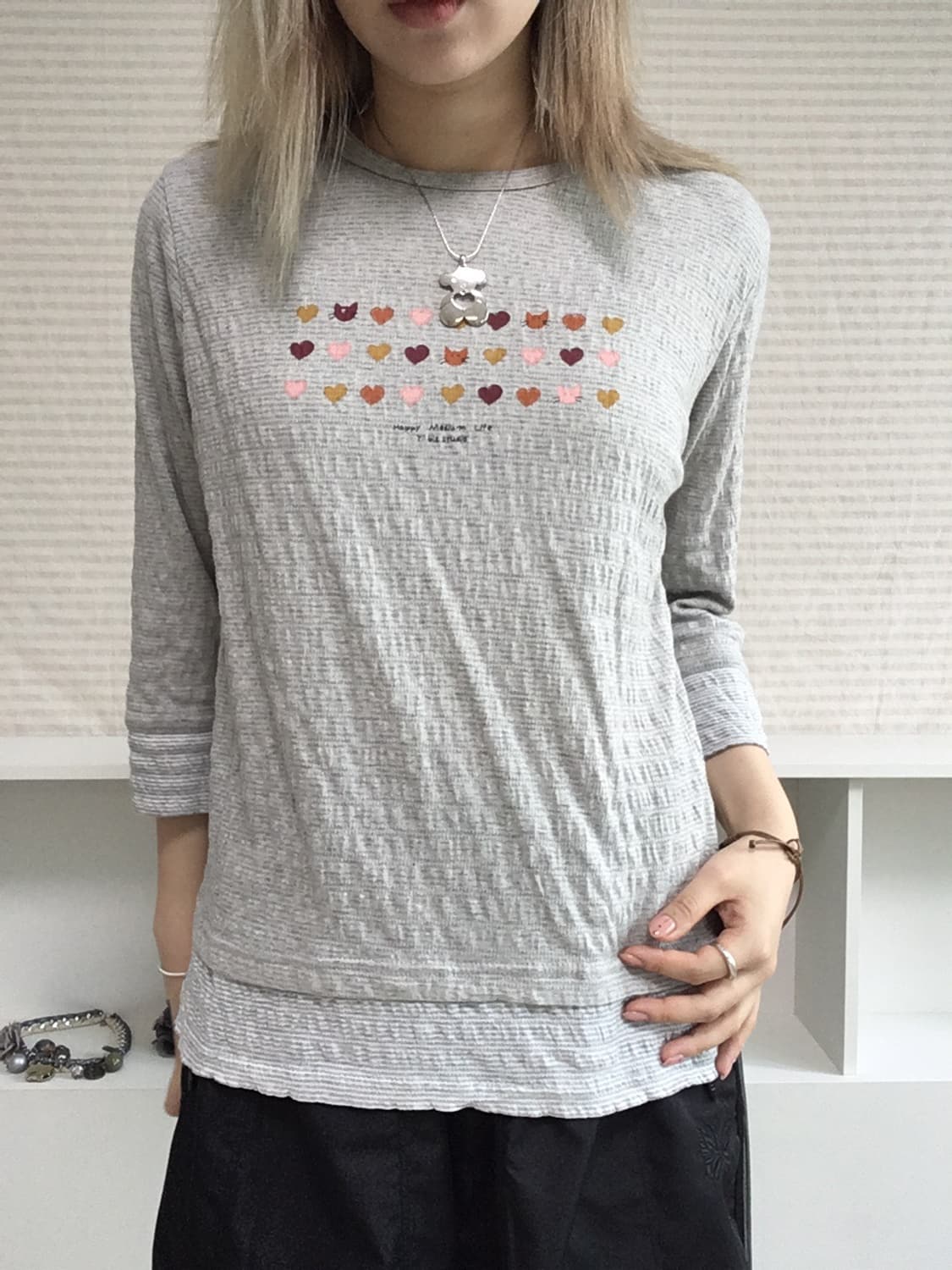 jpn vintage gray stripe cat printing t 상품이미지2