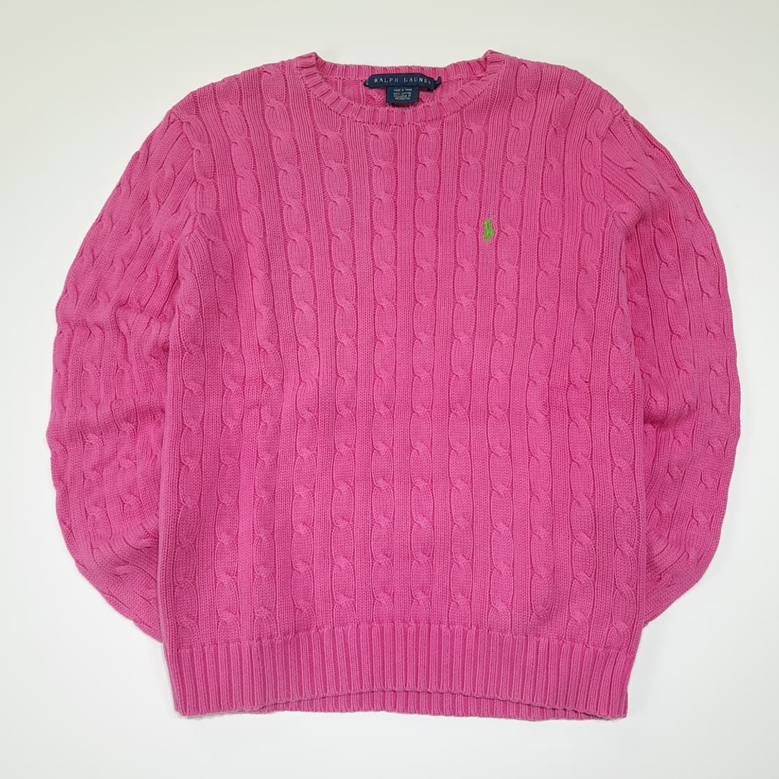 CL384 L 폴로 00s 코튼 케이블 크루넥 그린포니 핑크 니트 상품이미지1