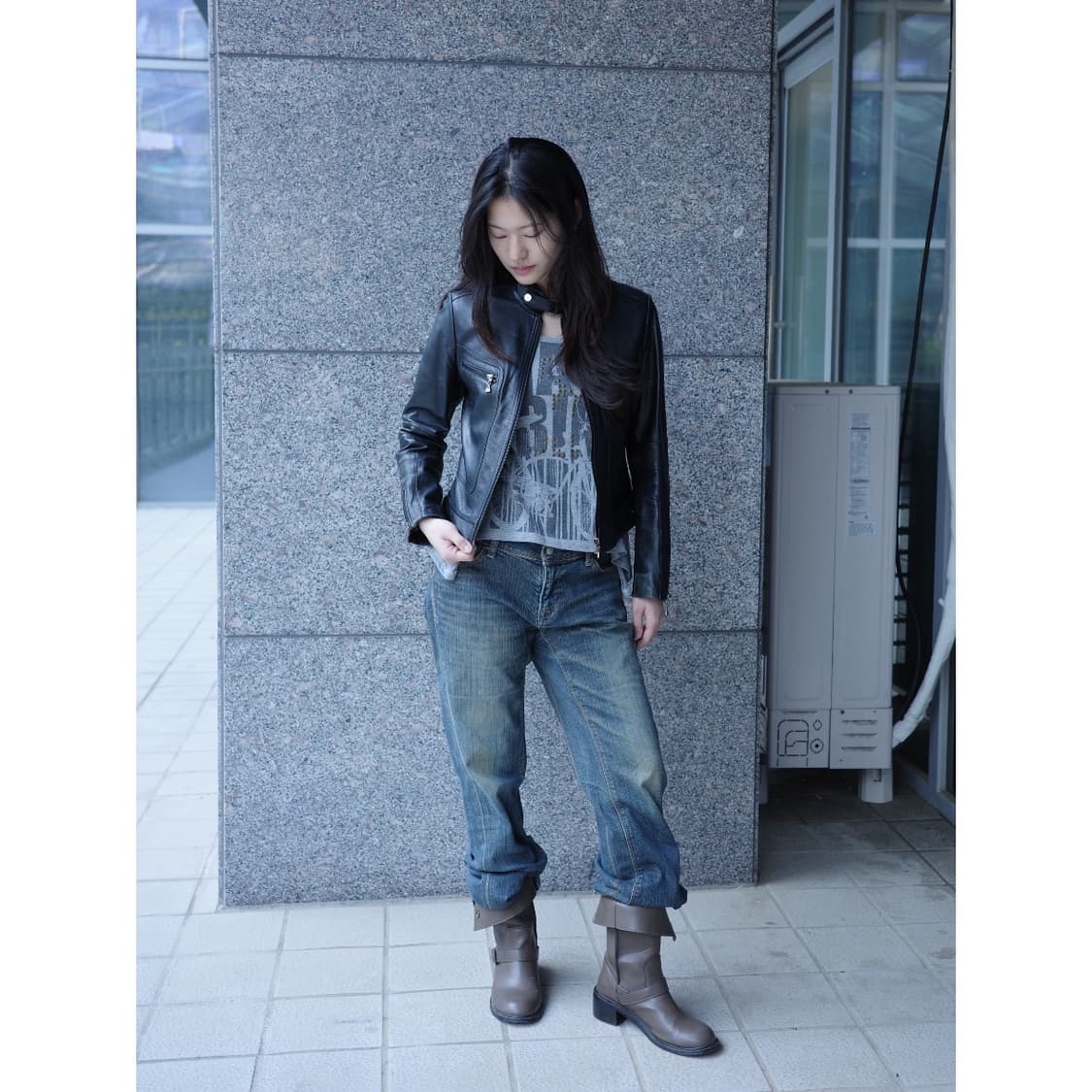 빈티지 블랙 리얼레더 양가죽 라이더 자켓 상품이미지4