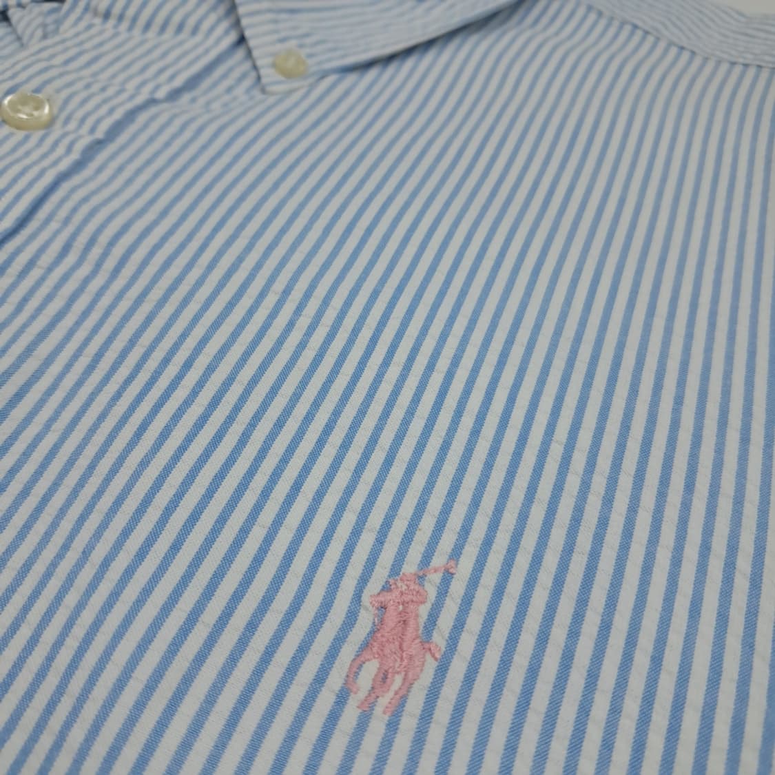 Cq799 2XL 폴로 랄프로렌 스카이블루 시어서커 반팔 셔츠 남방 상품이미지4