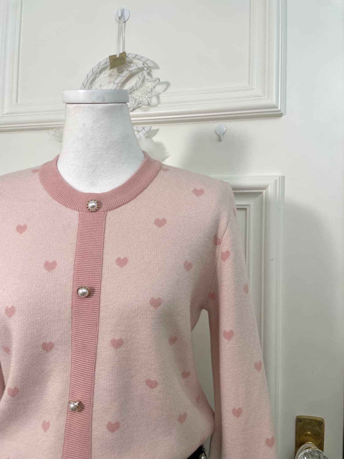 pink heart pattern line knit top(size-F) 상품이미지7