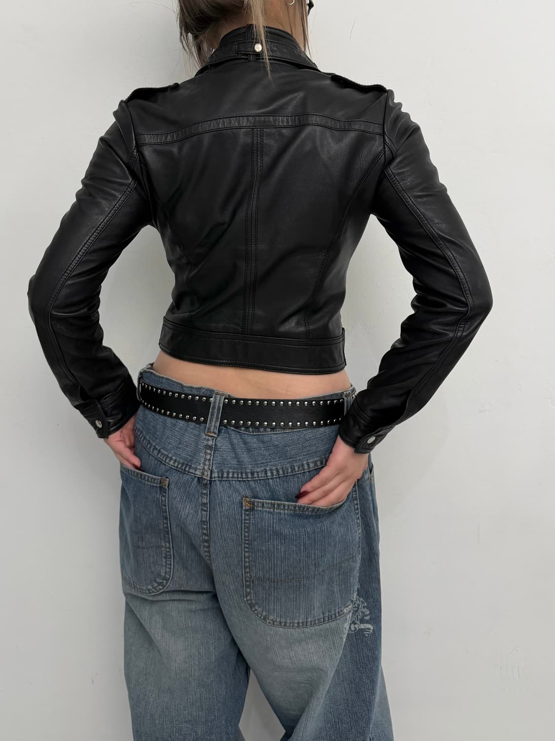 블랙 슬림 레더 라이더 자켓 상품이미지3