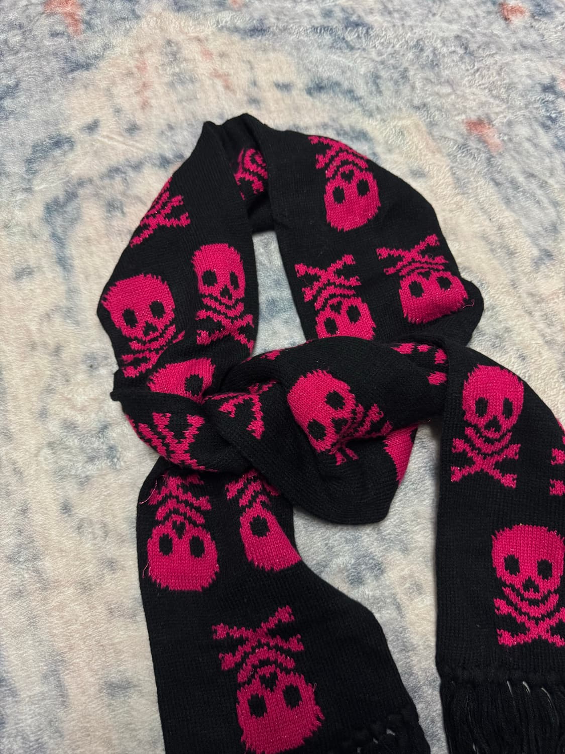 Japanese pink skull punk knit muffler  상품이미지3