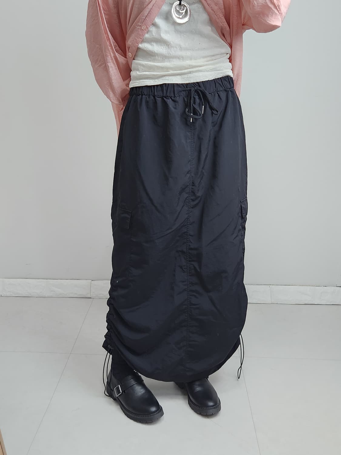 (KANGOL SPORTS)셔링 롱 스커트 상품이미지3