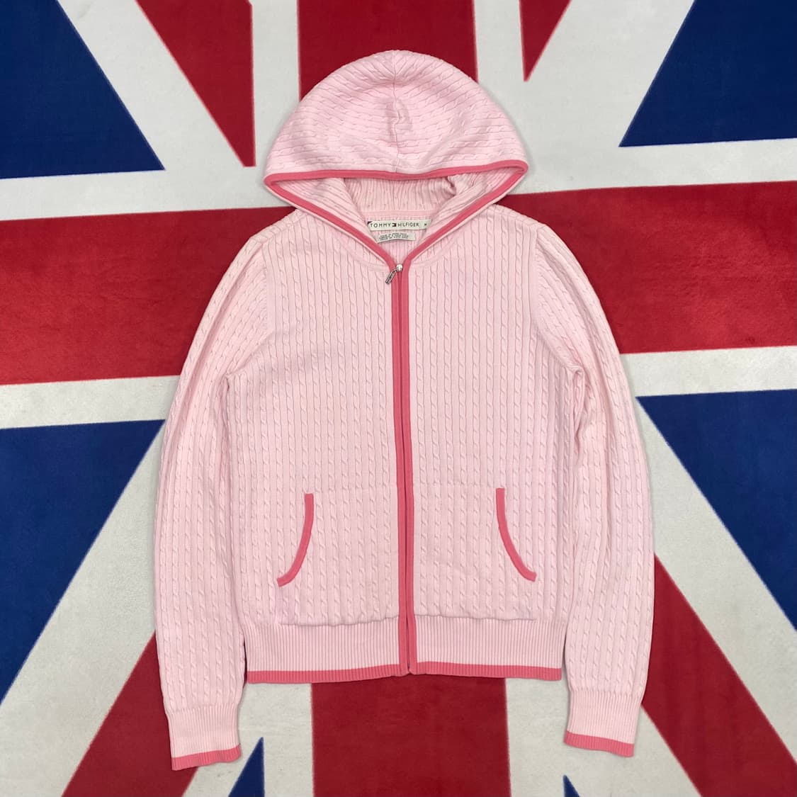 타미 핑크 니트 후드집업 여성M  상품이미지1