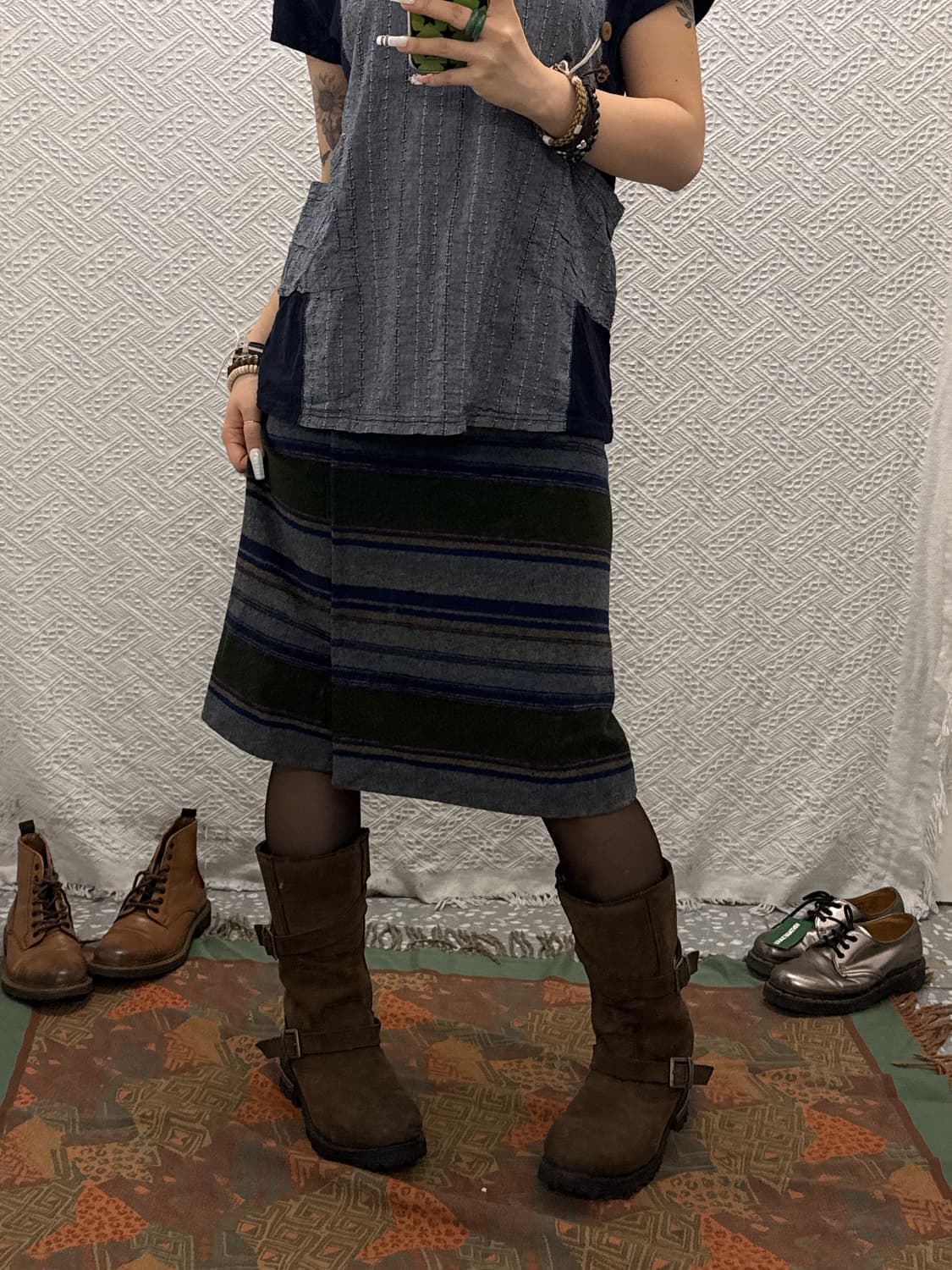 빈티지 하구미 에스닉 히피 스트라이프 벨티드 미디스커트 K0126 상품이미지2