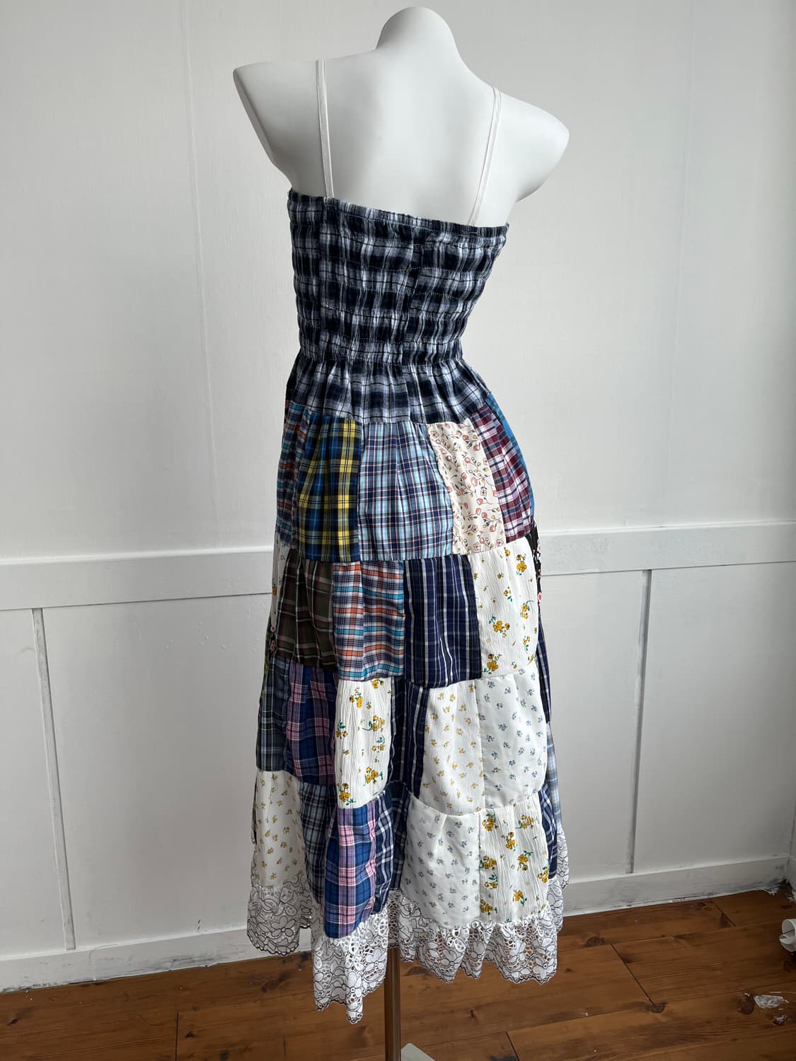 블루 체크 패치 롱 원피스 상품이미지4