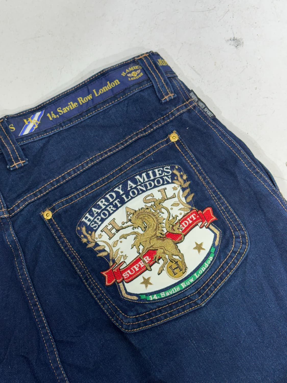 90s 일본 빈티지 진청 hardy 자수 와이드 힙합 데님 팬츠 청바지  상품이미지6