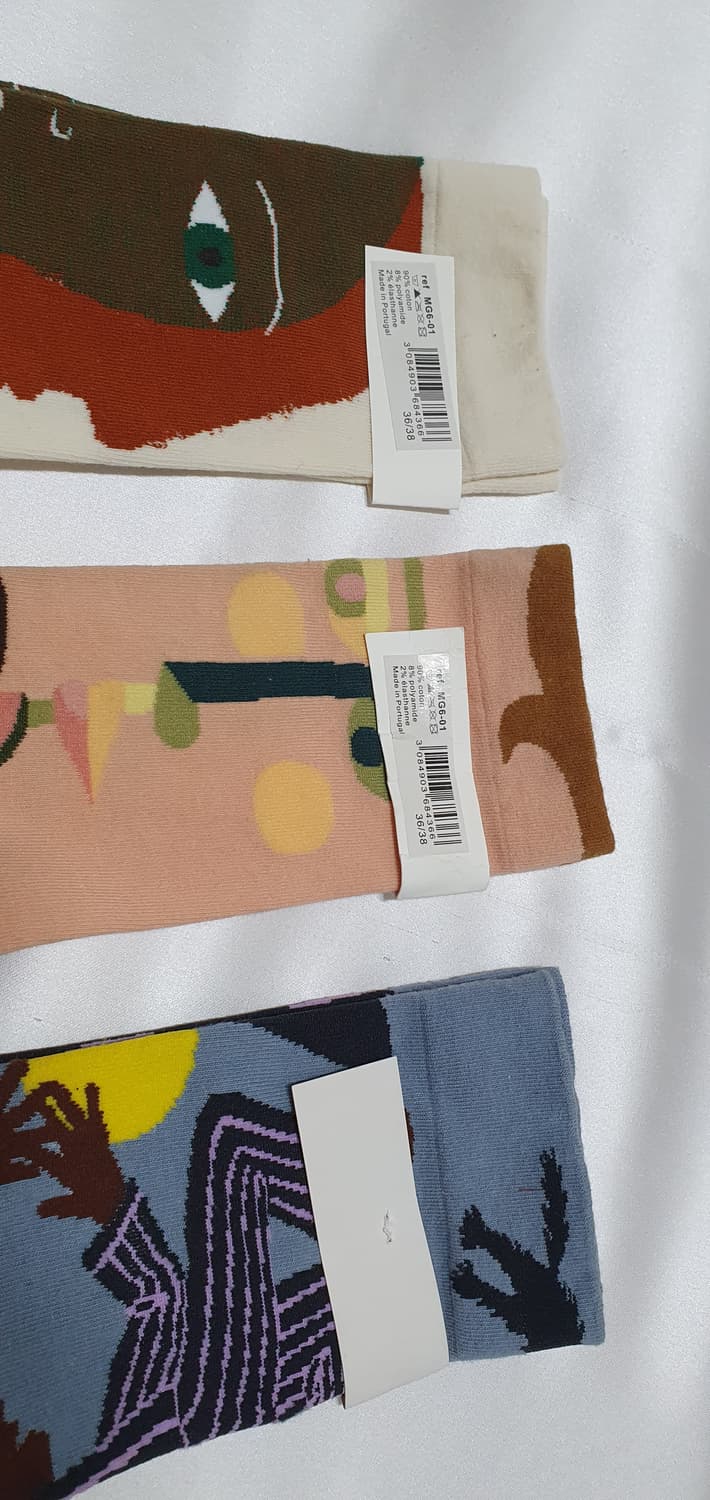 크림베이지 그린 블루 스트라이프 추상 Bonne Maison 본메종 양말 상품이미지8