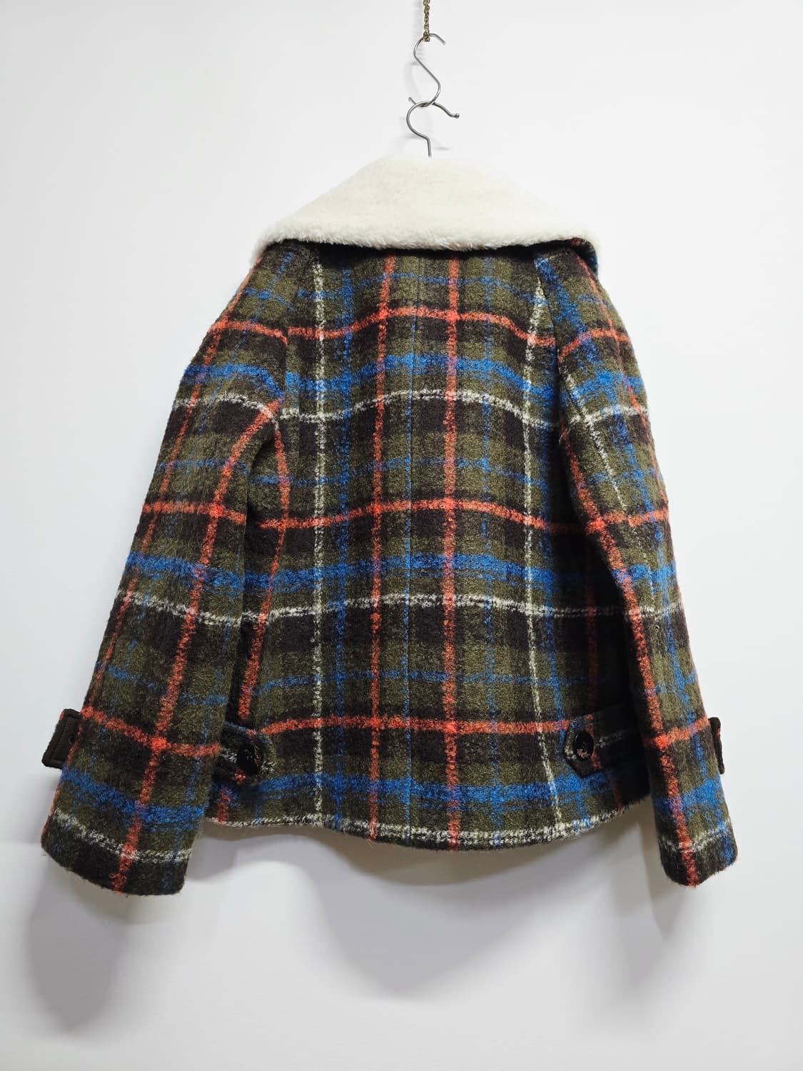 SOOS 체크 무늬 숏 코트 퍼 카라 자켓 상품이미지5