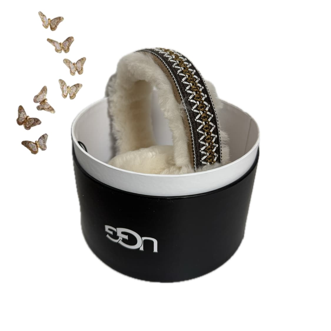 미국 정품 어그 타스만 쉽스킨 자수 양털 귀마개 상품이미지2