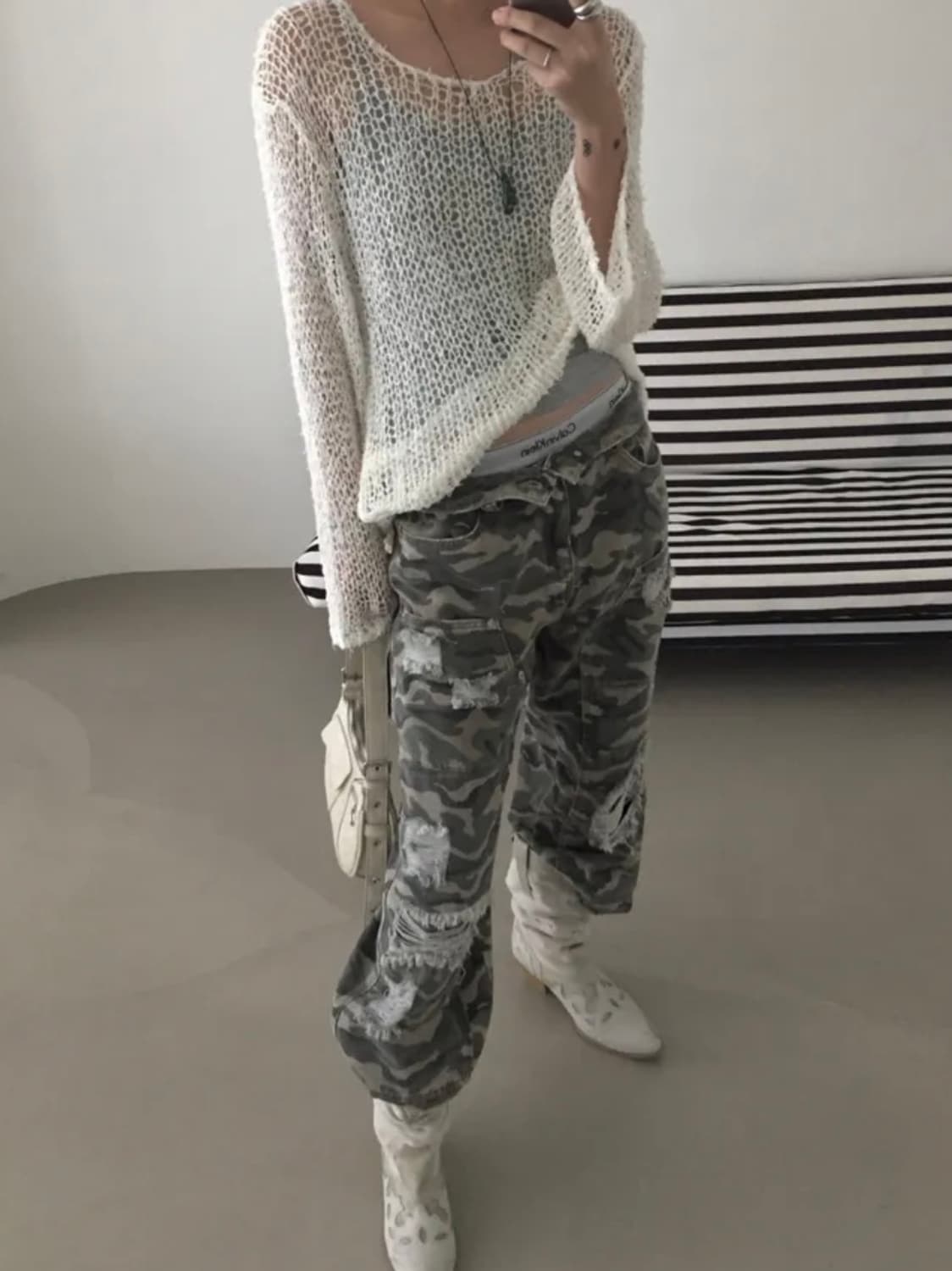 카모 데미지 와이드 팬츠 상품이미지4
