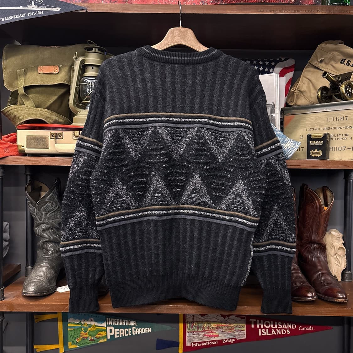 90s 란셀 엠보싱 리버스 자카드 패턴 스웨터 N163 상품이미지2