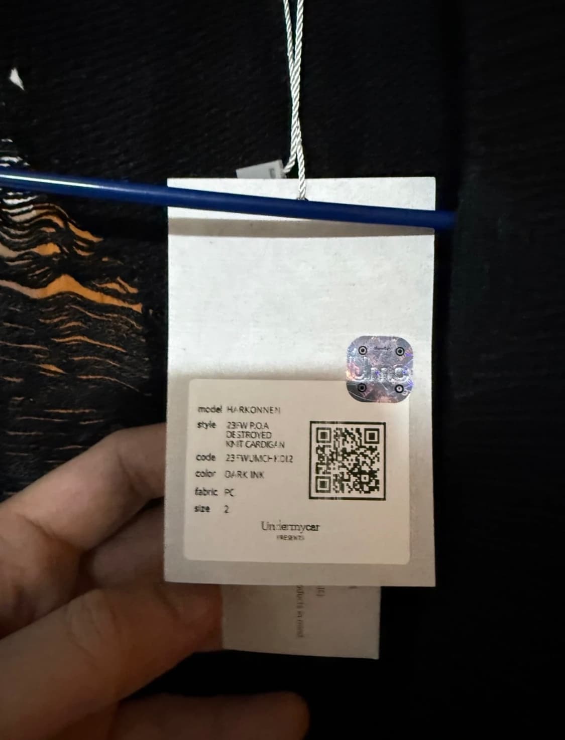 (새상품) 언더마이카 하코넨 디스트로이드 니트 가디건 잉크 2사이즈 상품이미지3