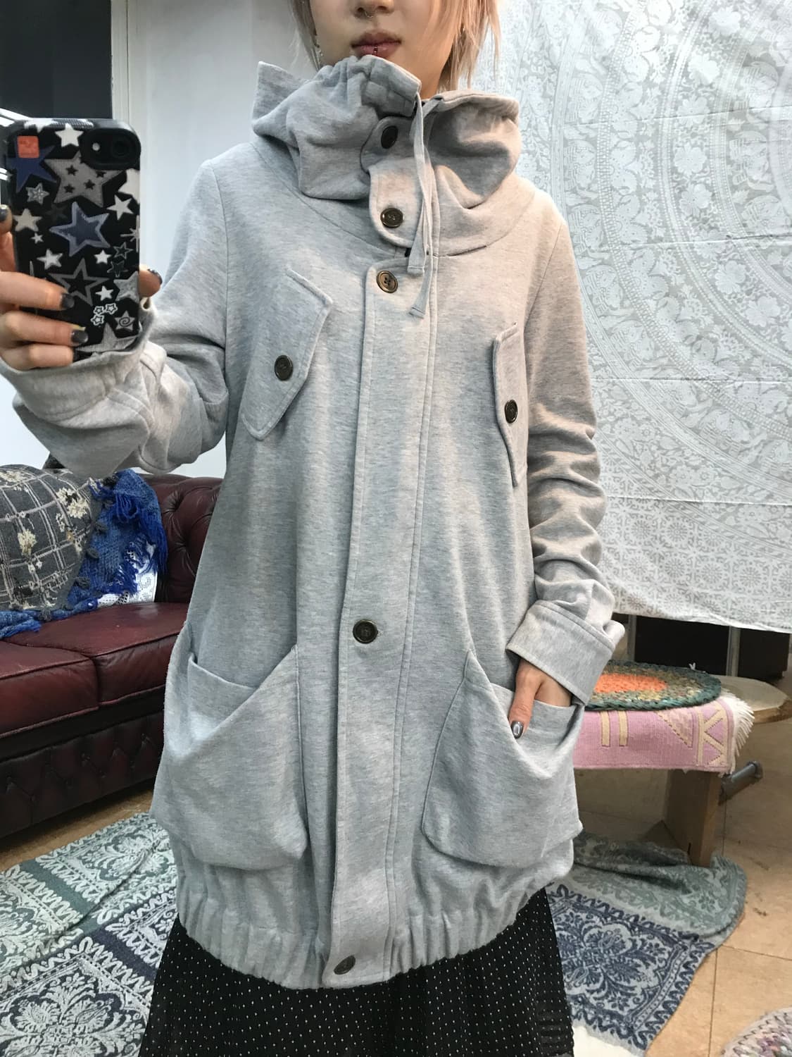 플라스틱아일랜드 하이넥 롱 후드집업  상품이미지1