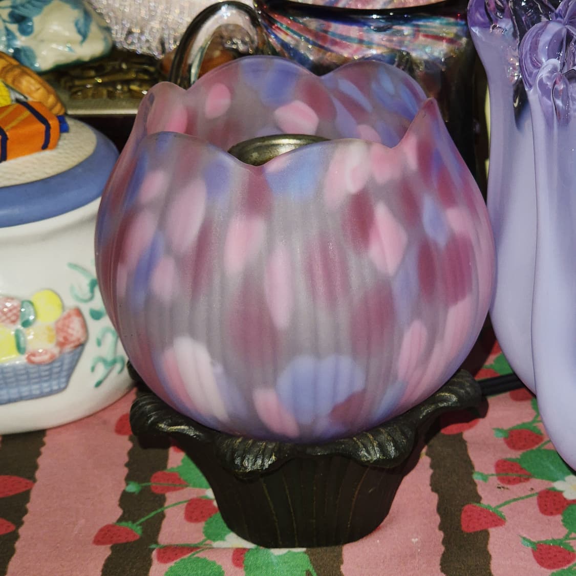 90s 호야 크리스탈 퍼플 튤립 화분 탁상 램프 상품이미지9