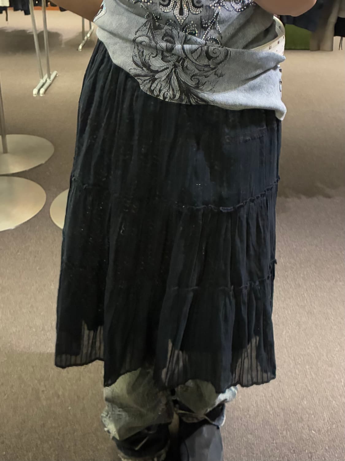 M)Japanese vintage 스트라이프 레이스 네이비 스커트 상품이미지2