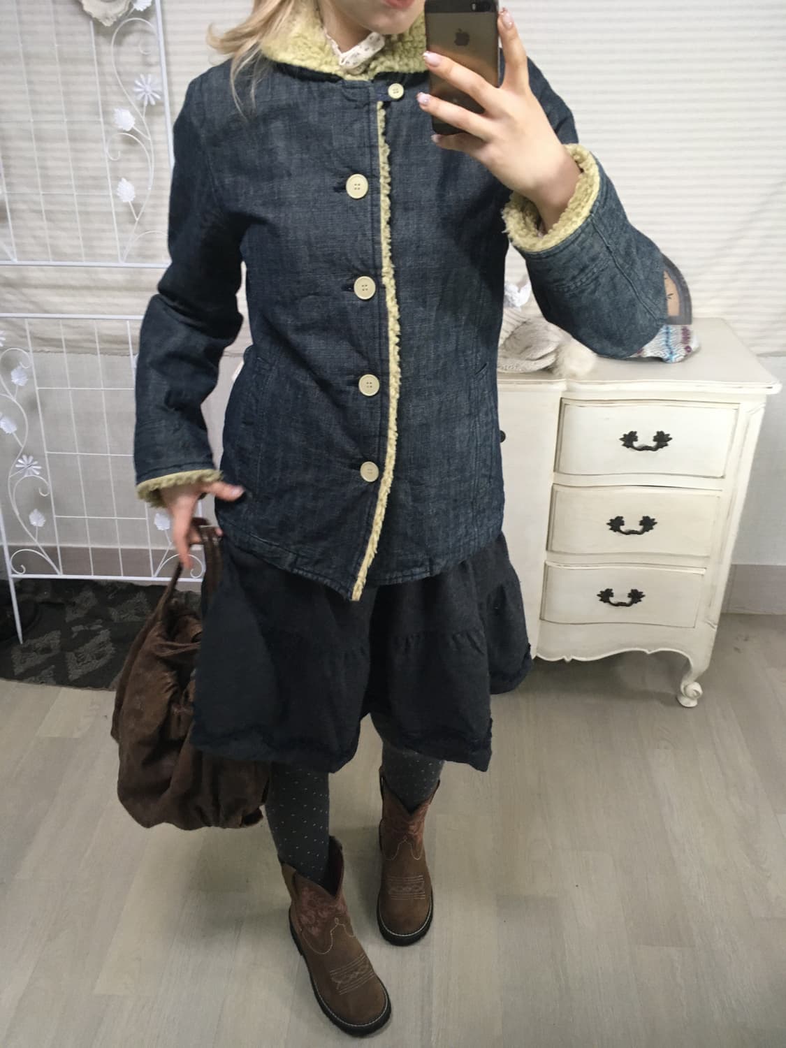 일본빈티지 데님 누빔 뽀글이점퍼 상품이미지3