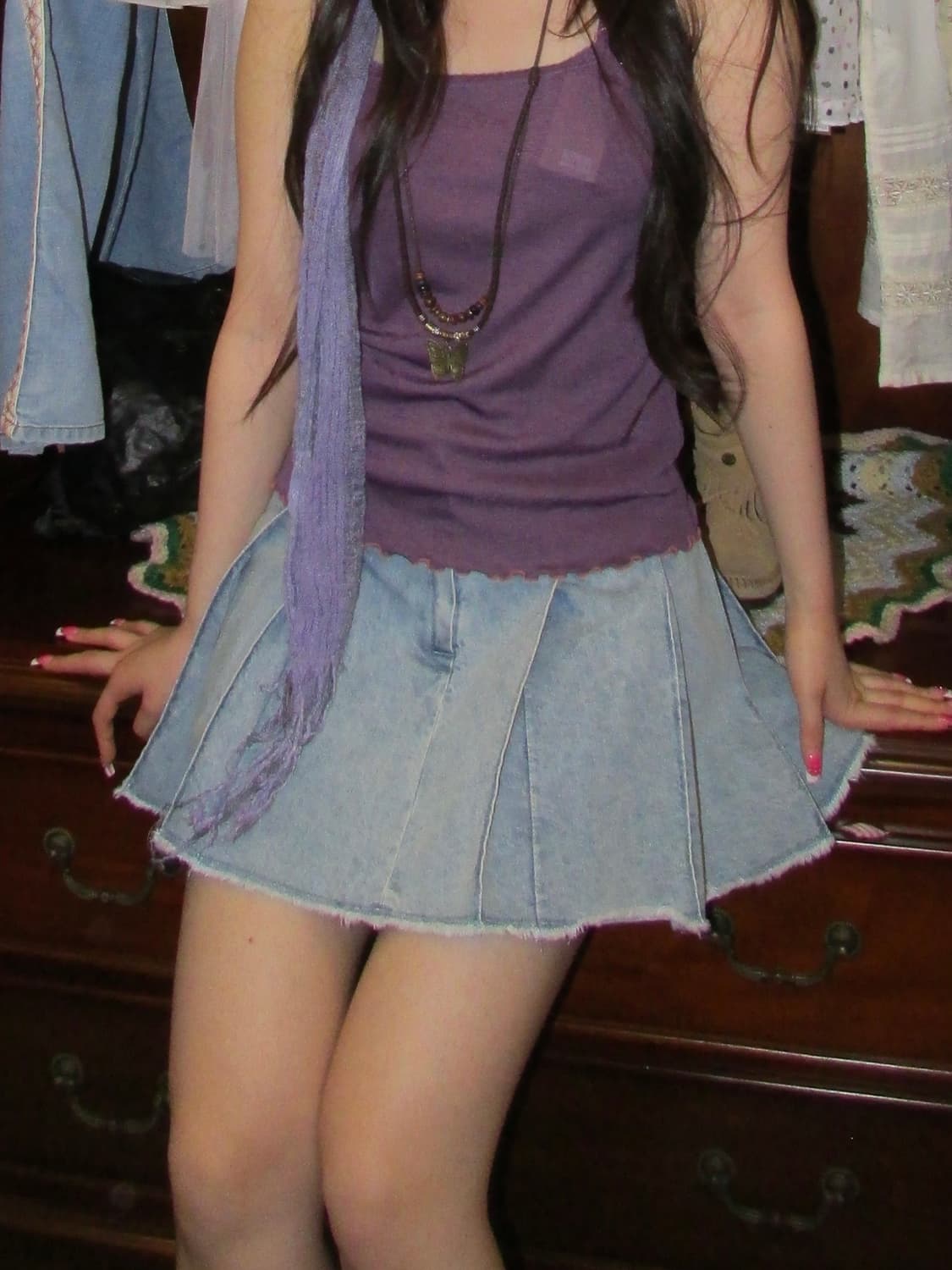 jpn vintage  A-line Pleated Denim Skirt 상품이미지1