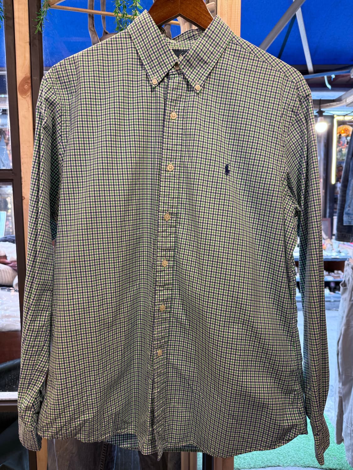 폴로 랄프로렌 네이비포니 그린 깅엄체크 셔츠 상품이미지1