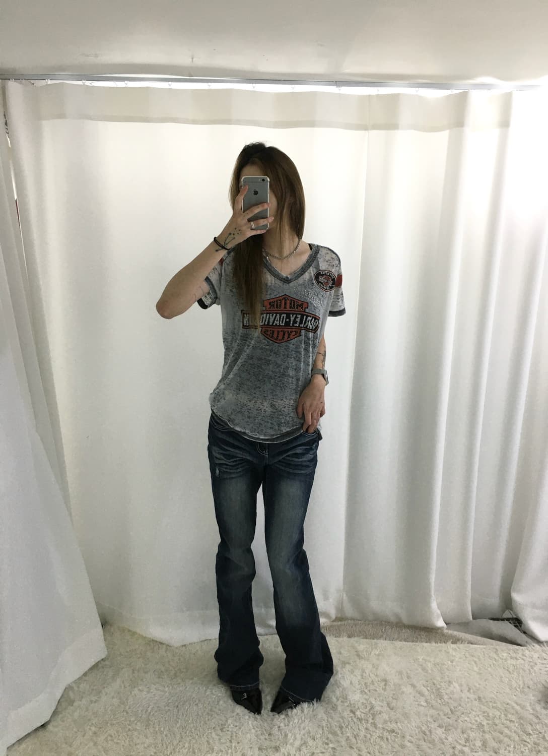 다크 오일워시 플레어 세미부츠컷 진  상품이미지2