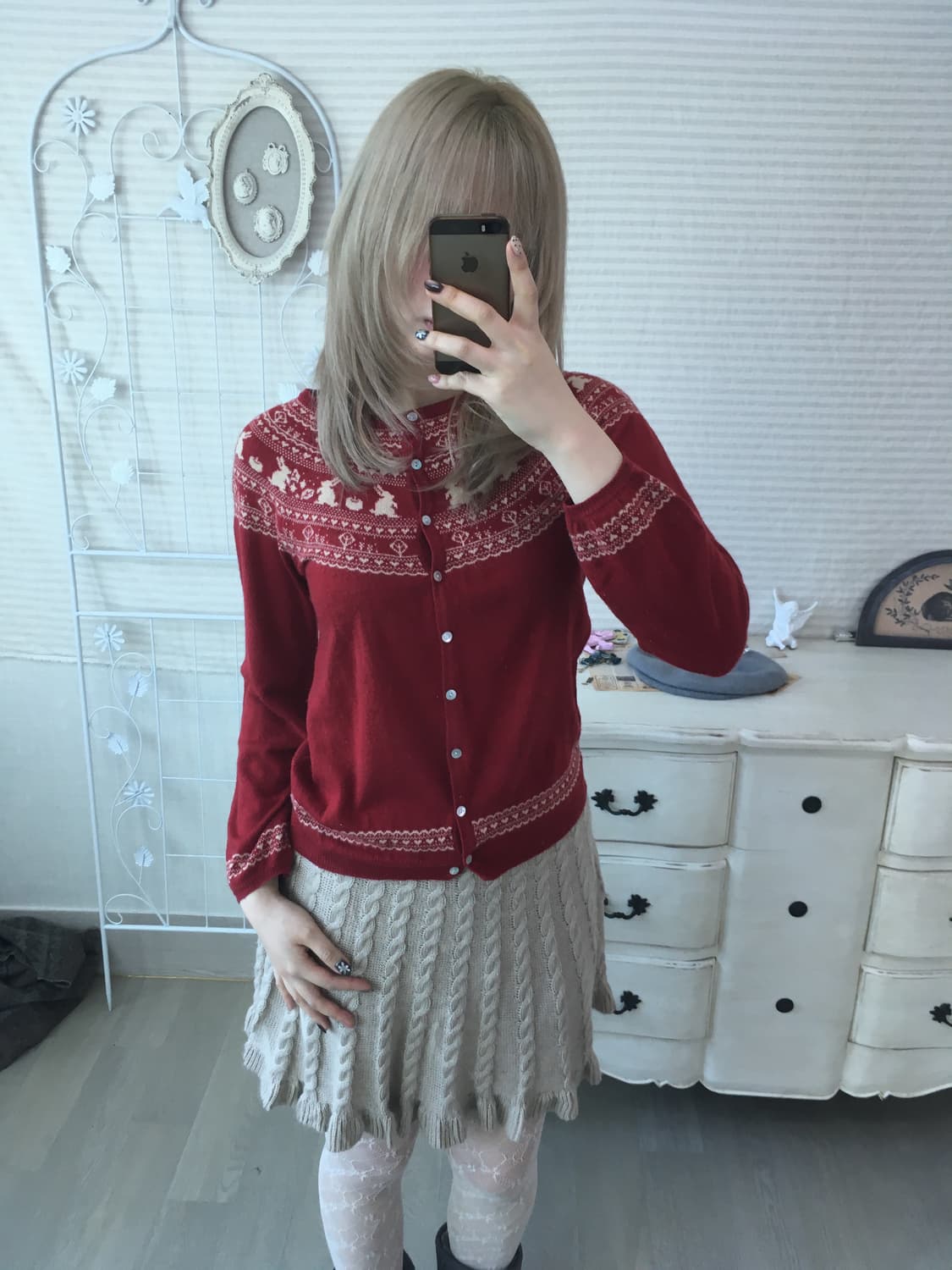 얼스뮤직 레드 래빗 패턴 가디건 상품이미지8