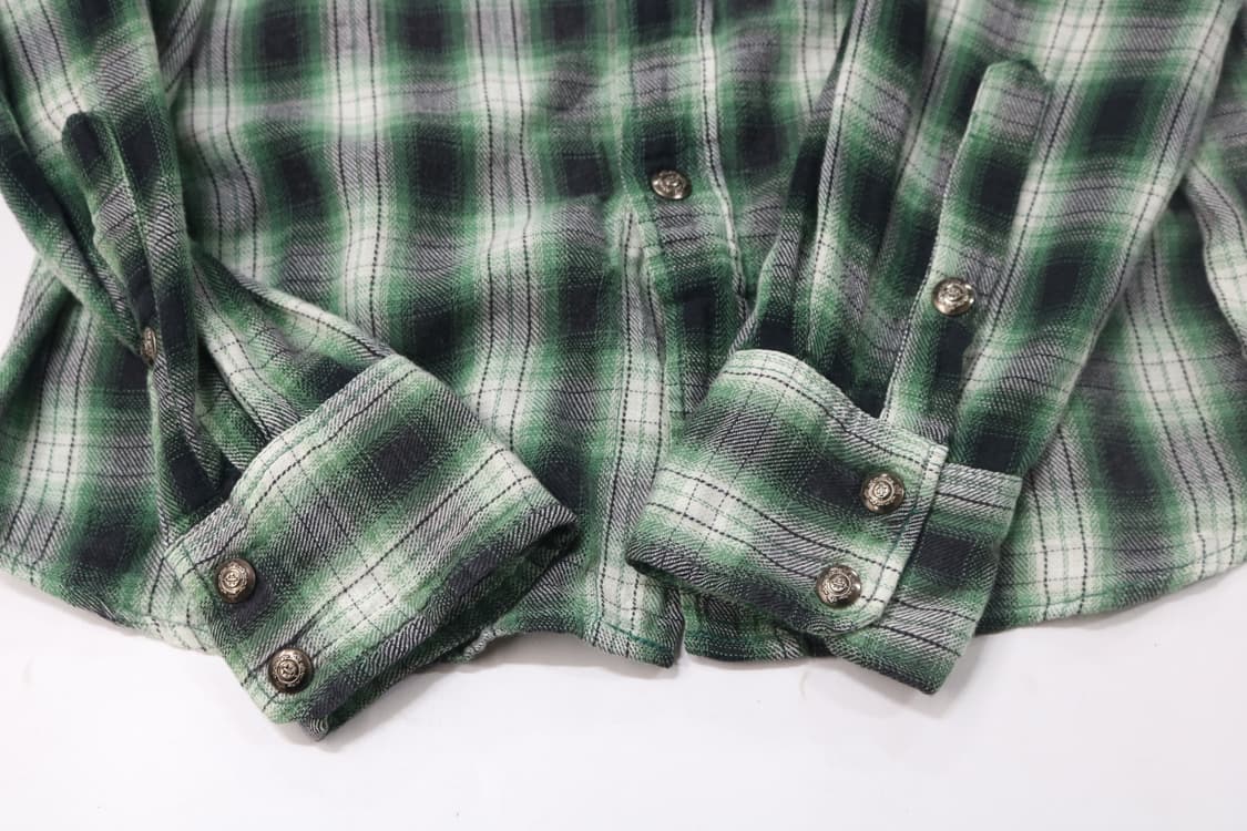 크레바 가먼츠 빈티지 그린 옴브레 체크 지퍼 웨스턴 셔츠 (L) 상품이미지5