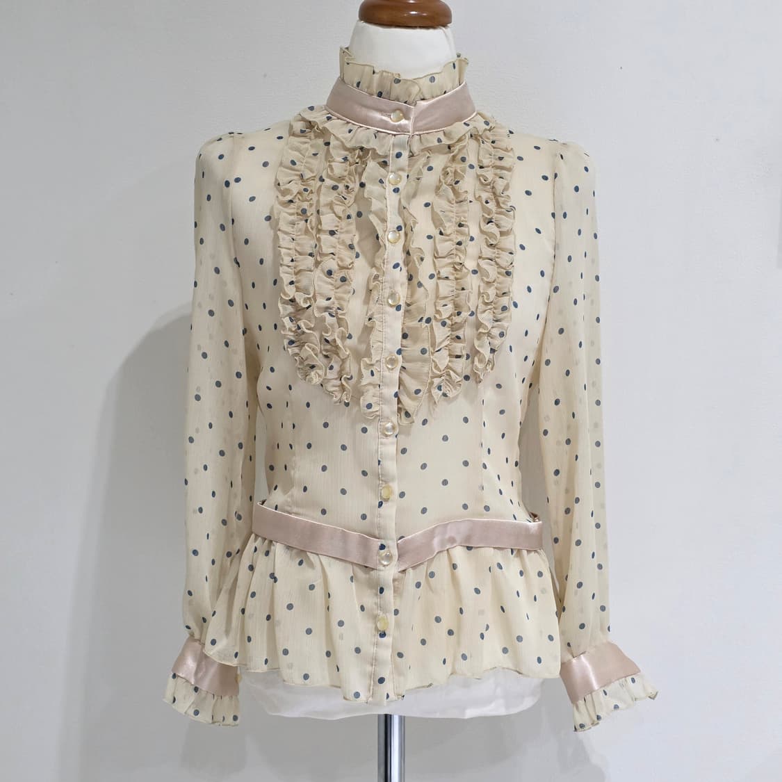 빈티지)프릴 도트 로리타풍 히메라떼갸루 레이스프릴 모리걸 시스루 블라우스 상품이미지1